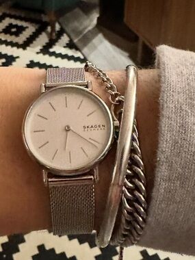 Skagen Silver Mesh Watch with White Dial